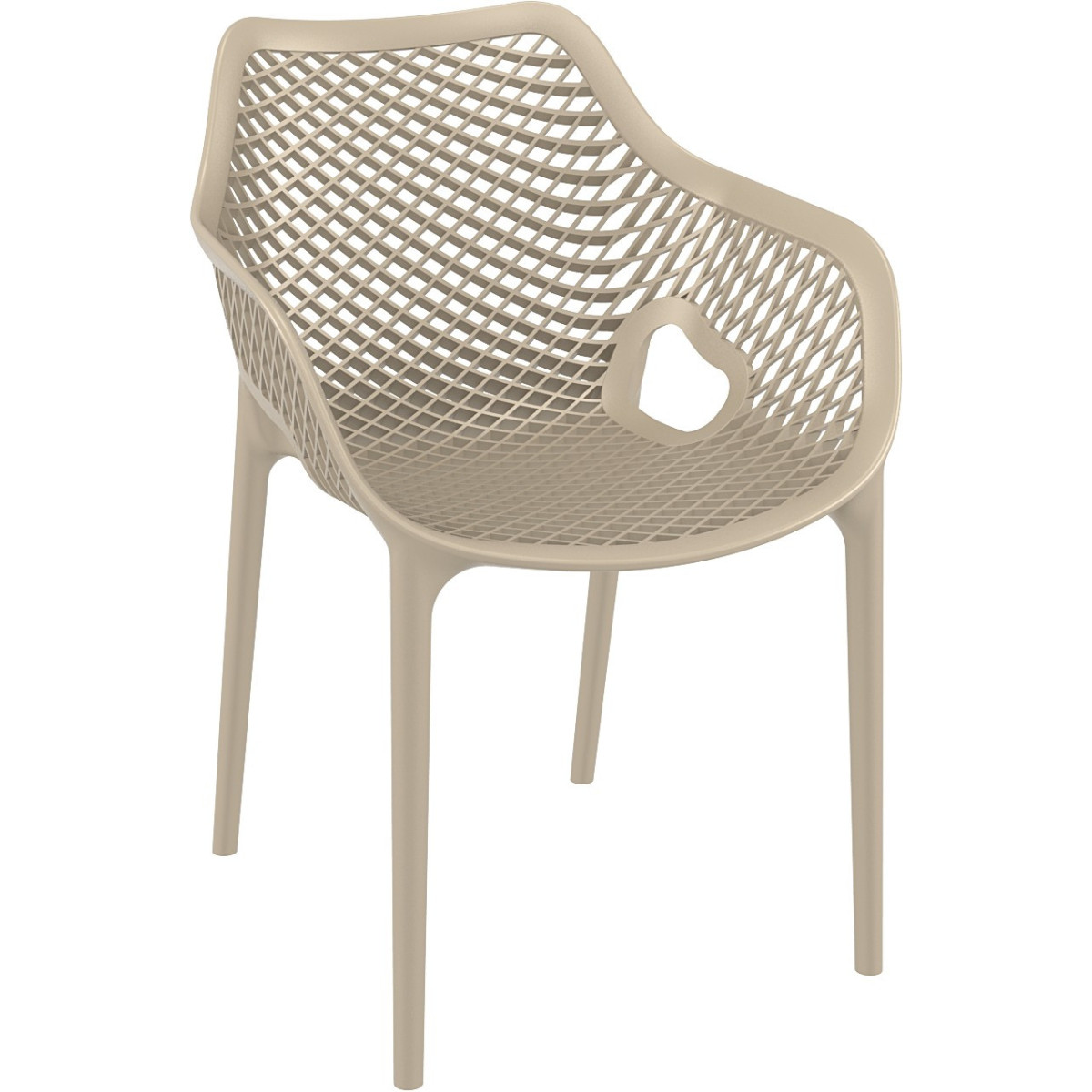 fauteuil polypropylene empilable monobloc renforce style contemporain taupe air xl trois quarts droit