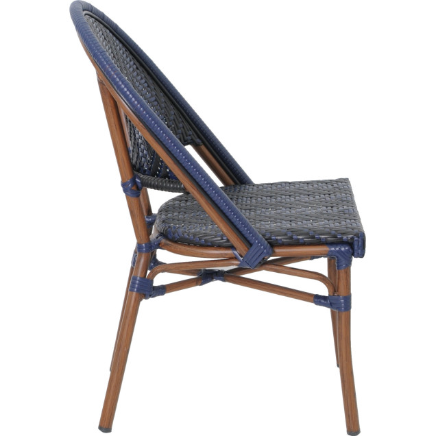 niort chaise restaurant empilable bistro aluminium rotin exterieur tressage nylon bleu profil droit