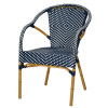 rotin exterieur bistrot bachy fauteuil bleu aluminium empilable 3/4 gauche