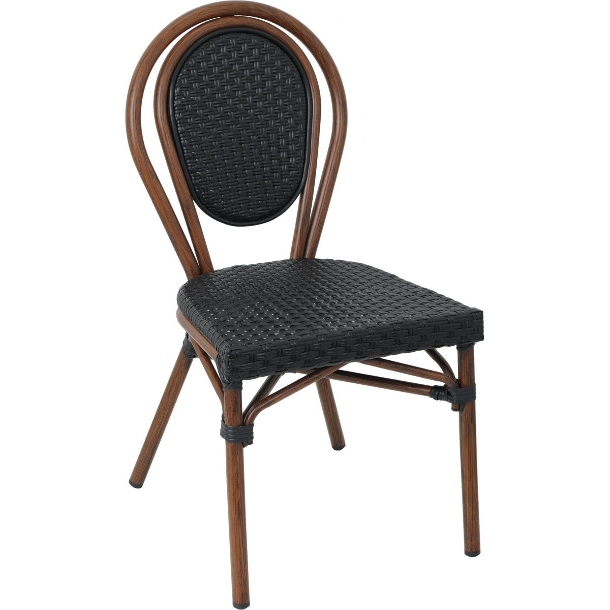 Chaise de restaurant Cergy empilable en aluminium rotin : idéale pour les établissements de restauration de style bistrot