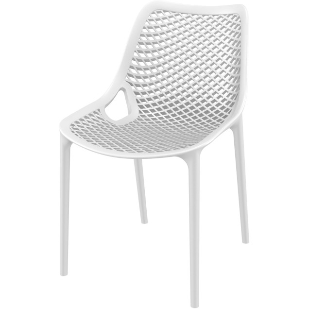 Chaise monobloc exterieur empilable polypropylene blanc terrasse air 3/4 gauche