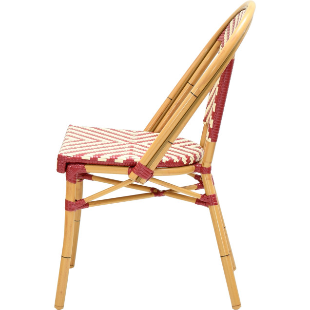 impilabile weave bistro bordeaux avorio alluminio sedia rattan nylon profilo sinistro