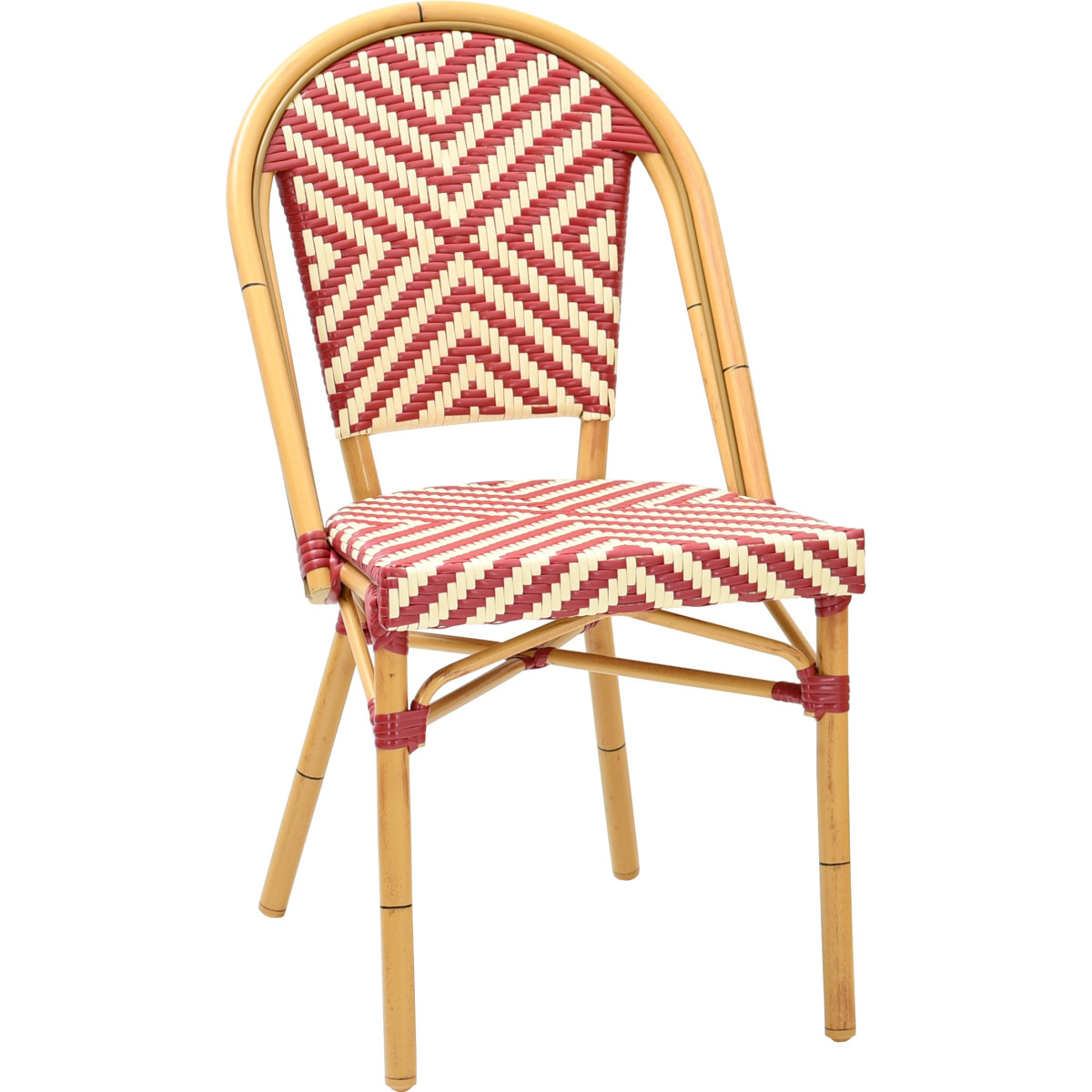 sedia bistrot alluminio intrecciata rattan nylon impilabile bordeaux avorio tre quarti dritto