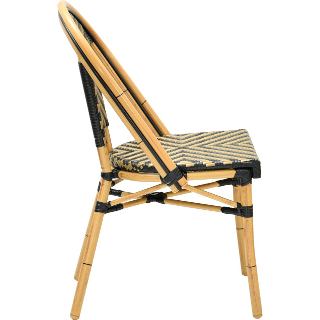 tressage bistrot rotin chaise empilable aluminium nylon noir or trois quarts droit