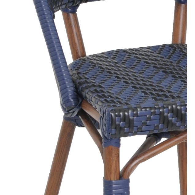 chaise niort bistro empilable aluminium rotin restaurant exterieur tressage nylon bleu zoom