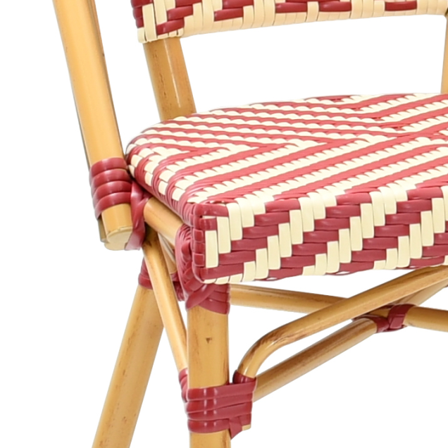 bistrot silla de ratán apilable de aluminio nylon burdeos marfil zoom