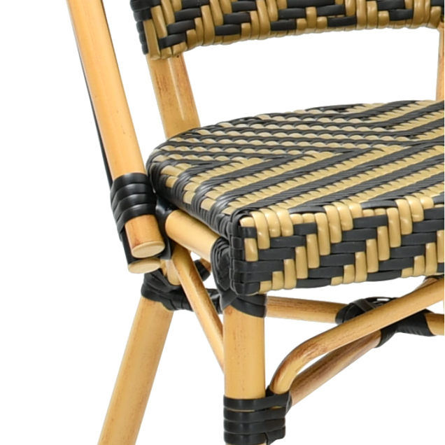 tressage bistrot rotin chaise empilable aluminium nylon noir or trois quarts droit