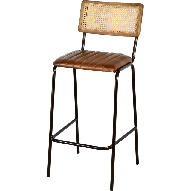 Sgabello da bar Farino in acciaio e pelle marrone scuro, seduta 75 cm