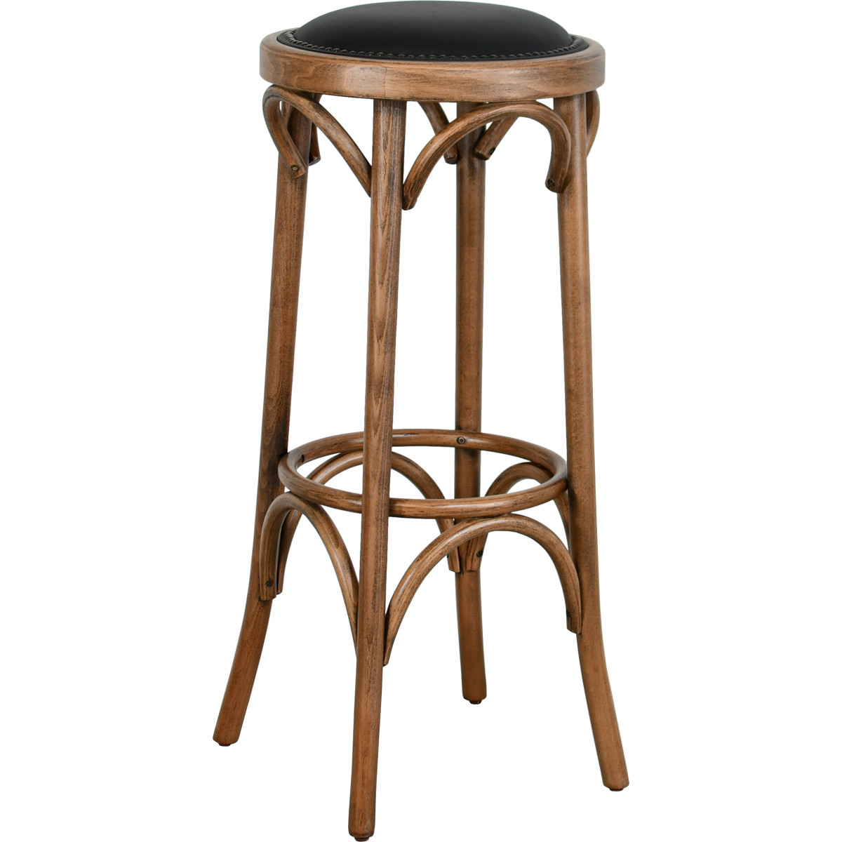 Tabouret de bar Pamiers hêtre bois courbé assise PU noir