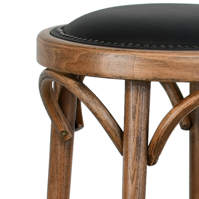 Tabouret de bar Pamiers hêtre bois courbé assise PU noir