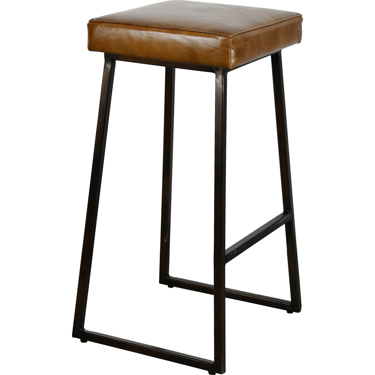 Damazan Bar Stool, Metal and Camel Leather, Seat Height 74 cm