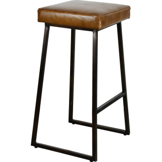 Damazan Bar Stool, Metal and Camel Leather, Seat Height 74 cm