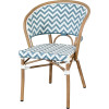 VANY-fauteuil van aluminium en rotan, met blauw-witte nylonvlechtwerk