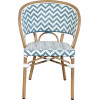 VANY-fauteuil van aluminium en rotan, met blauw-witte nylonvlechtwerk