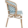 VANY-fauteuil van aluminium en rotan, met blauw-witte nylonvlechtwerk