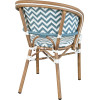 VANY-fauteuil van aluminium en rotan, met blauw-witte nylonvlechtwerk