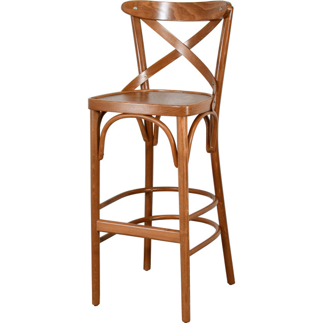 CROSS Bistro Bar Stool, Curved Beech Wood with Cross-Back Design