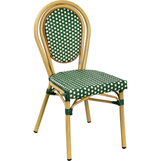 Silla de terraza estilo bistró ROUBIA, de aluminio y ratán, con medallón