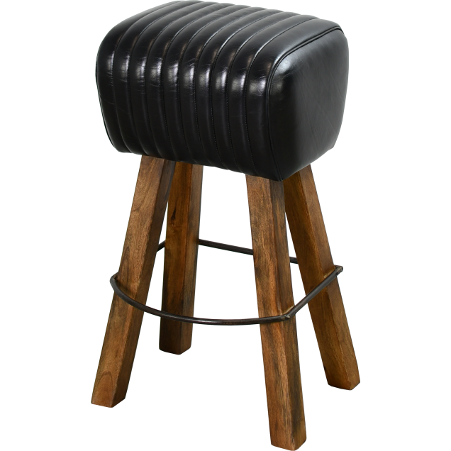 Tabouret bar FEYZIN bois cuir assise selle