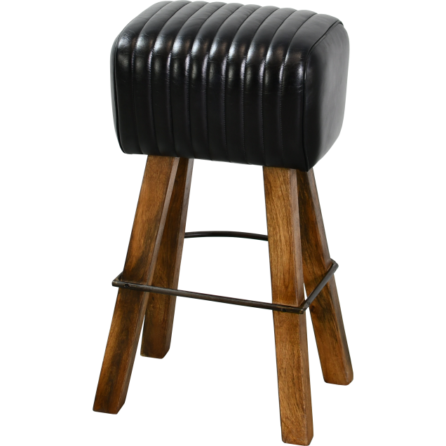 Tabouret bar FEYZIN bois cuir assise selle