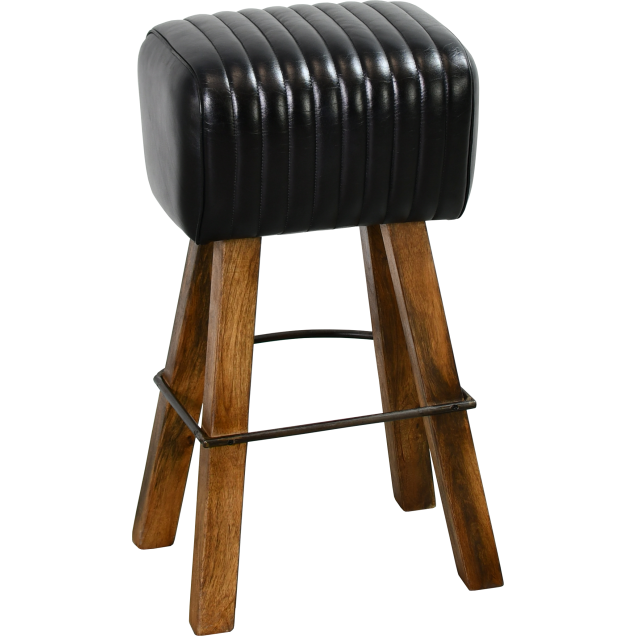 Tabouret bar FEYZIN bois cuir assise selle