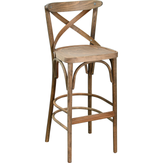 Taburete de bar tipo bistró CROSS, de madera de haya curvada, con respaldo en forma de cruz