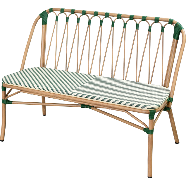 Bench seat JARNAC bistro set: aluminum, rattan, and Textilene