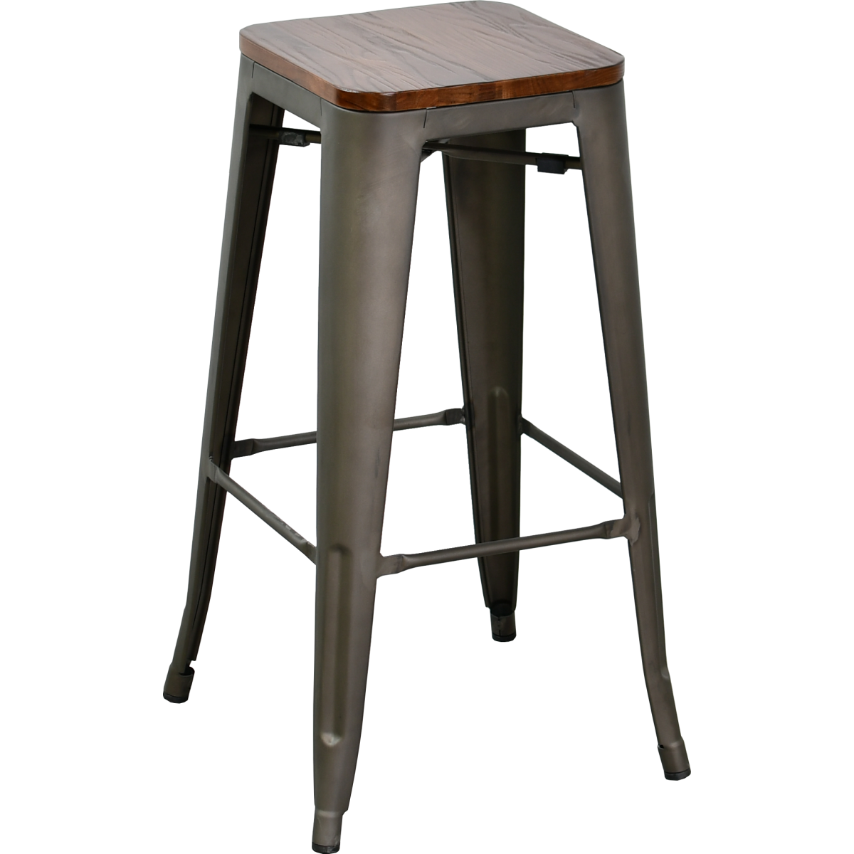 Barhocker CLICHY aus Vintage-Stahl und Massivholz