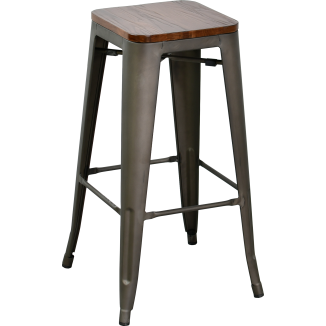 Tabouret de bar CLICHY acier vintage et bois massif