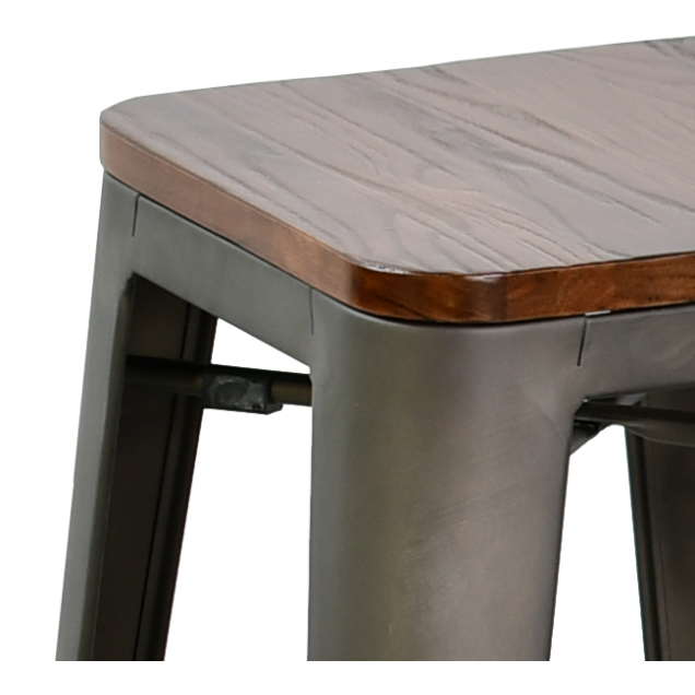 Tabouret de bar CLICHY acier vintage et bois massif
