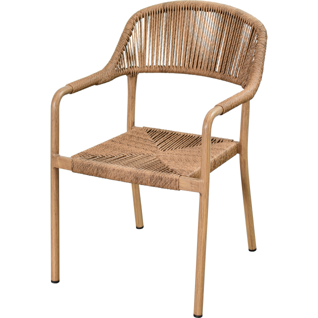Sillón TASSO de aluminio y mimbre trenzado con efecto de cuerda
