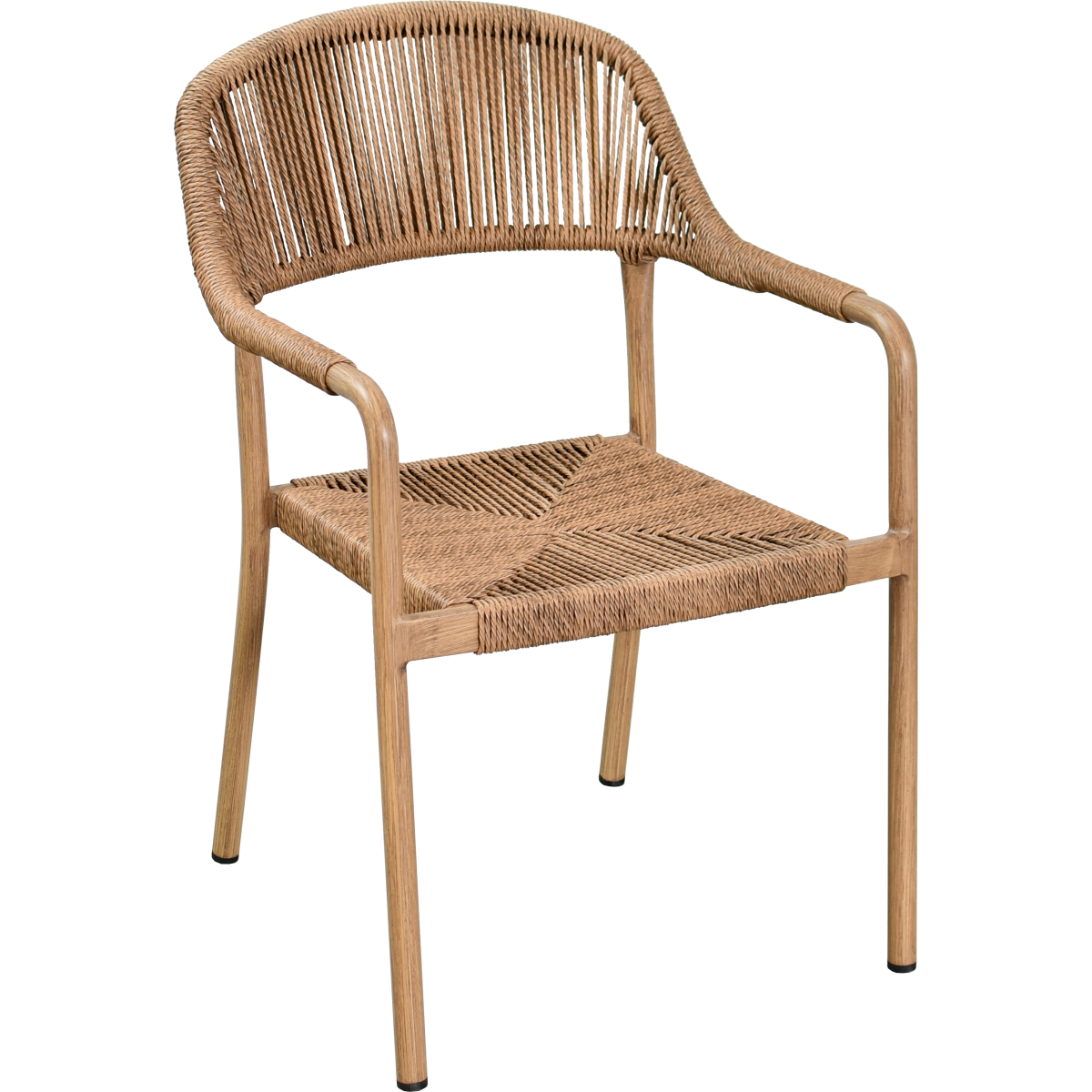 TASSO-fauteuil van aluminium met gevlochten rotan in touwlook